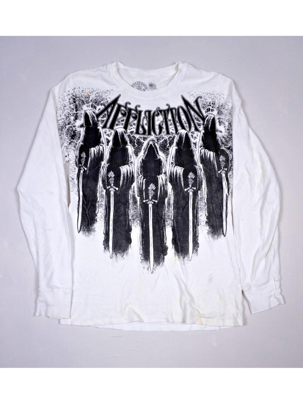 Affliction Long Sleeve Shirt Mens Large Y2K White Grim Reaper Thermal Gothic Tee